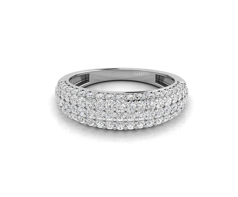 Cluster Pave Dome Ring - Silver, Solid Gold, and Moissanite Stacking Band