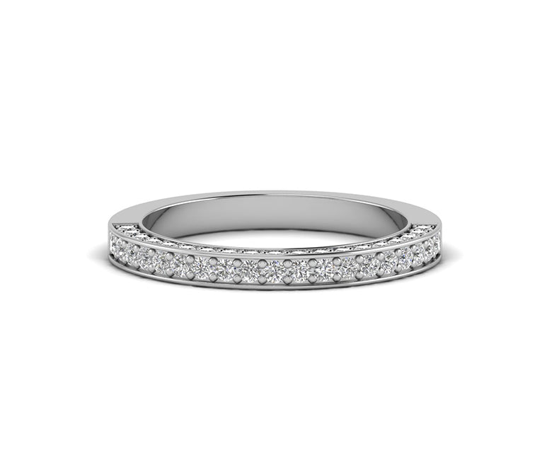 Elegance in Triplicate: 3-Sided Pave Moissanite Wedding Band in Silver and Gold for Timeless Anniversaries