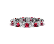 Red Ruby and Moissanite Diamond Full Eternity Wedding Band