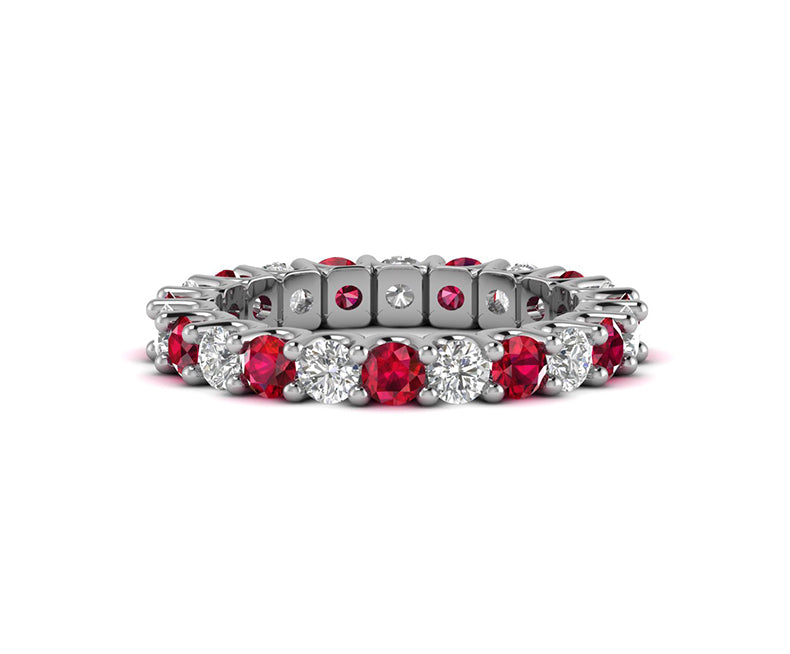Red Ruby and Moissanite Diamond Full Eternity Wedding Band
