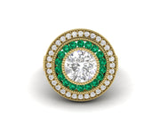 Art deco emerald engagement rings, Double halo Style, Lab Created Simulated Diamond, 925 Sterling Silver