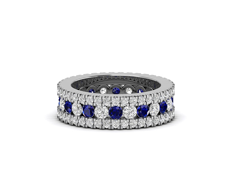 Blue Sapphire Three Row Eternity Wedding Band