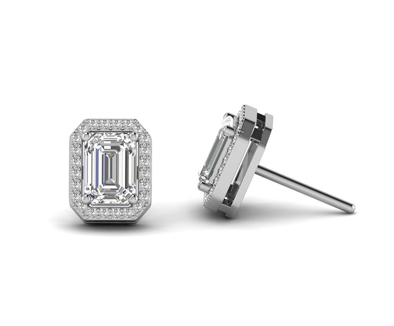Emerald Cut Halo Stud Earrings For Women