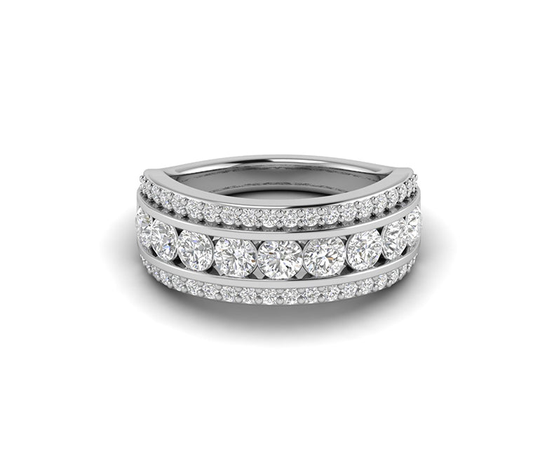 Three Row Moissanite Anniversary Ring - Silver and Gold Channel Set Wedding Band - Half Eternity Ring for Women - Fine Jewelry