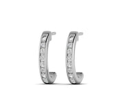 Channel Set Diamond C Shaped Earrings, Open Hoop Earrings For Women, Lab Grown Diamond C Hoop Earrings, Lab Created Diamond Gold Earrings