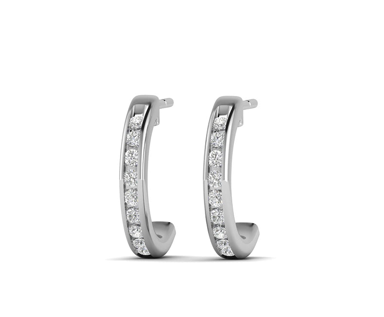 Channel Set Diamond C Shaped Earrings, Open Hoop Earrings For Women, Lab Grown Diamond C Hoop Earrings, Lab Created Diamond Gold Earrings