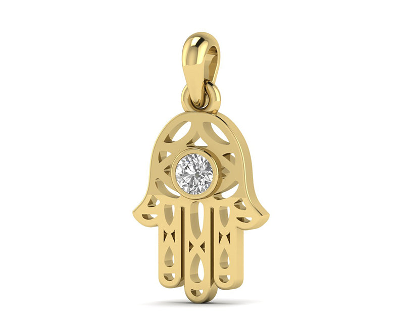 Golden Hamsa Hand Pendant - Symbolic Protection Necklace with Evil Eye Warding - 14K Solid Gold - Spiritual Jewelry