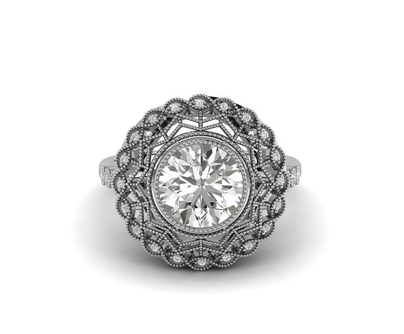 3 Ct Round Cut Moissanite Halo vintage engagement ring, 925 sterling silver, Antique wedding ring for women, Estate Jewelry