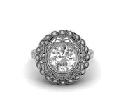 3 Ct Round Cut Moissanite Halo vintage engagement ring, 925 sterling silver, Antique wedding ring for women, Estate Jewelry