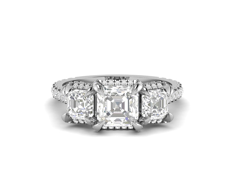 Asscher Cut Moissanite Ring, 3 Stone Asscher Cut Engagement Ring, Three Stone CZ Diamond Ring, Art Deco Style Ring, Promise Ring For Women