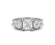 Asscher Cut Moissanite Ring, 3 Stone Asscher Cut Engagement Ring, Three Stone CZ Diamond Ring, Art Deco Style Ring, Promise Ring For Women