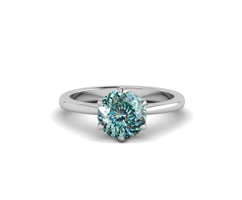 Portuguese Cut Cyan Blue Moissanite Engagement Ring, Flower Tulip Setting Solitaire Ring, Portuguese Cut Round Ring, Floral Petal Set Ring