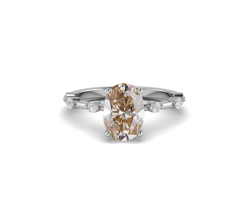 Yellow Oval Moissanite Engagement Ring, Solitaire Ring With Hidden Halo, Petite Gold Promise Rings For Women, Distance Prong Minimalist Ring