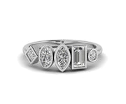 Multi Diamond Ring - Elegant Bubble Style Bezel Set Moissanite Silver and Gold Wedding Ring. Five Stone Cluster Ring, Ideal for Anniversaries and Women.