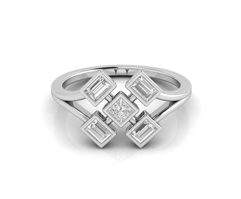 Timeless Elegance: Bezel Set Moissanite Ring with a Scattered Bubble Design - Your Perfect 5 Stone Wedding Ring in Silver and Gold