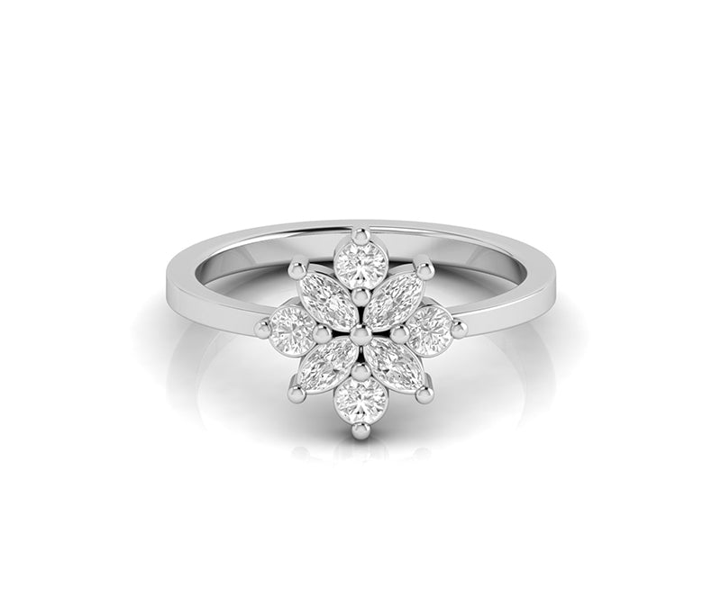Exquisite Cluster Ring - Round Moissanite Floral Engagement Ring in Silver and Gold. A Stunning Cluster Minimalist Ring, Ideal as a Dainty Wedding Ring or a Beautiful Ring for Women