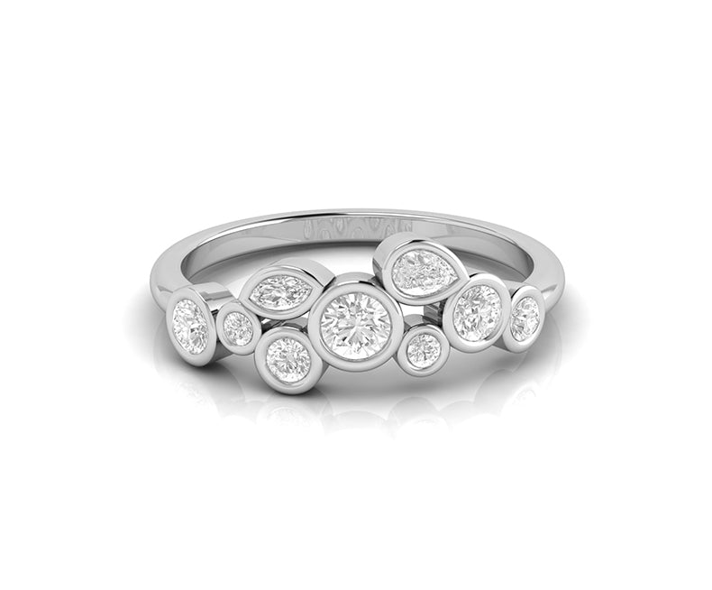 Scattered Beauty: Bubble Style Multi Stone Moissanite Gold Ring, a Minimalist Anniversary Ring for Women, Bezel Set Elegance