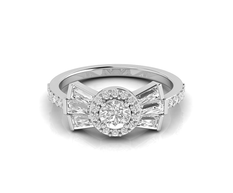 Timeless Elegance: Round Moissanite Halo Engagement Ring - Silver and Gold Cluster Beauty - Dainty Wedding Ring for Women