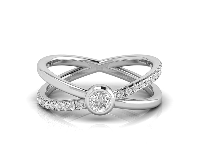 Crossed Paths: Gold X Criss Cross Moissanite Ring - Minimalist Elegance - Overlapping Statement Ring