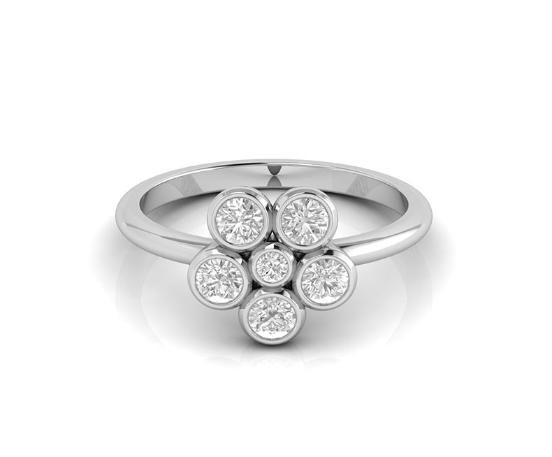 6 Stone Flower Cluster Moissanite Ring - Round Floral Engagement Ring in Silver and Gold - Minimalist Dainty Wedding Ring