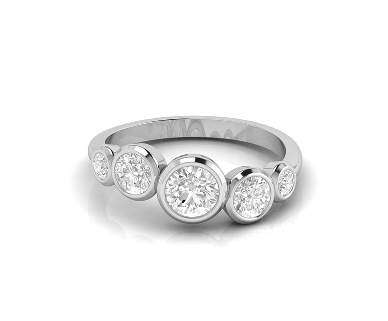 Five Stone Moissanite Cluster Ring: Bubble Bezel Set Silver and White Gold Wedding Ring, Perfect for Anniversaries and Stacking