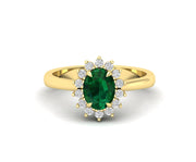 Emerald Halo Engagement Ring, Green Gemstone Rings For Women, May Birthstone Ring, Oval Emerald Halo Ring Gold Anniversary Ring Promise Ring