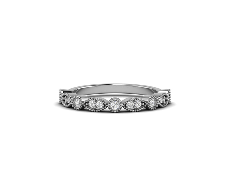 Silver and Gold Vintage Ring Band - Art Deco Half Eternity Stackable Ring - Colorless Moissanite Wedding Band - Delicate Minimalist Band for Her