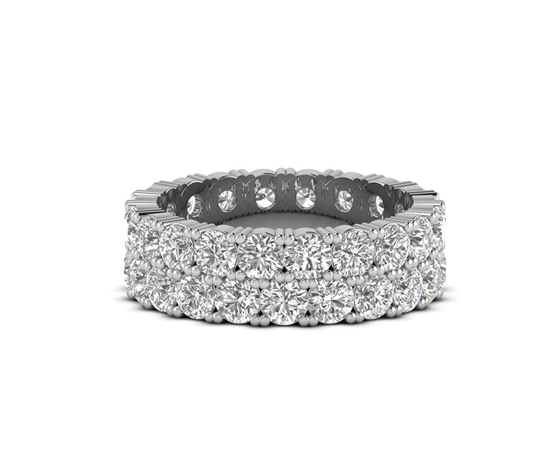 Two Row Pavé Round Moissanite Diamond Full Eternity Wedding Band - Silver and Gold Matching Ring for Women