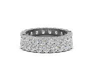 Two Row Pavé Round Moissanite Diamond Full Eternity Wedding Band - Silver and Gold Matching Ring for Women