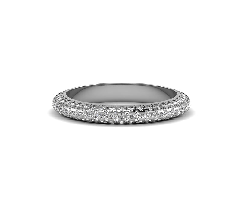 3 Row Dome Wedding Band / 14k Gold Moissanite Stacking Ring / Half Eternity Ring / Micro Pave Anniversary Ring / Stackable Moissanite Band
