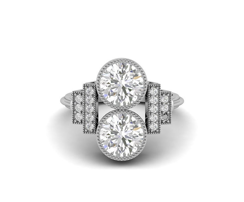 Round Cut Two stone Vintage Engagement Ring