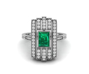 Edwardian Emerald Ring, May Birthstone Engagement Ring, Art Deco Milgrain Ring, Vintage Estate Rings For Women, Unique Green Gemstone Ring