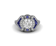Estate Jewelry / Vintage Engagement Ring For Women / Blue Sapphire Art Deco ring / Round Moissanite Ring / Estate ring / 925 Sterling Silver