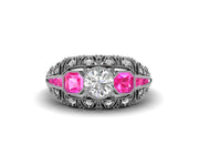 2.30 Ct Antique Ruby Engagement Ring, vintage moissanite ring, Sterling Silver, estate ruby ring, Ruby art deco ring, Rings for women