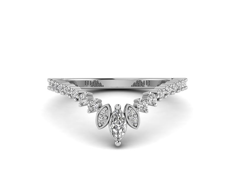 Delicate Chevron V-Shape Moissanite Curved Wedding Ring in Silver and White Gold – A Promise of Elegance and Grace