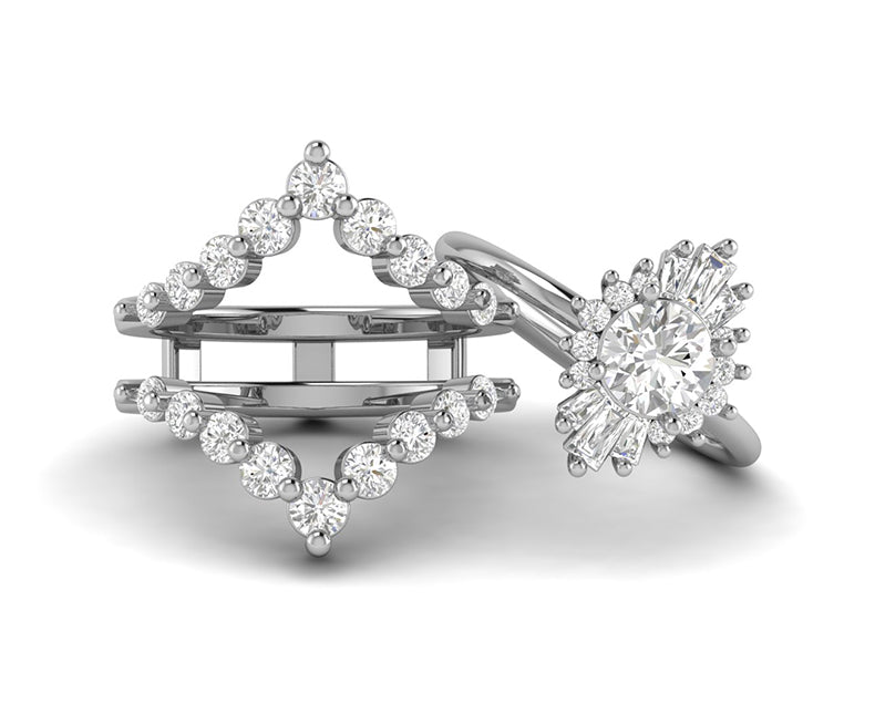 Sunburst Ring Enhancer Set, Unique Moissanite Engagement Ring With Enhancer, Wedding Ring Set For Women, Ring Jacket, Ring Guard Bridal Sets