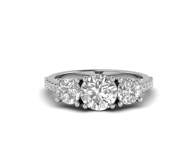 Three 3 Stone Round Moissanite Diamond 14k Gold Engagement Ring For Women