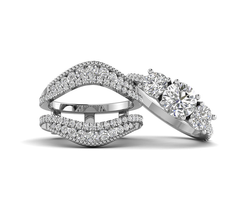 Vintage Bridal Ring Set Ring Jacket 3 Stone Engagement Ring