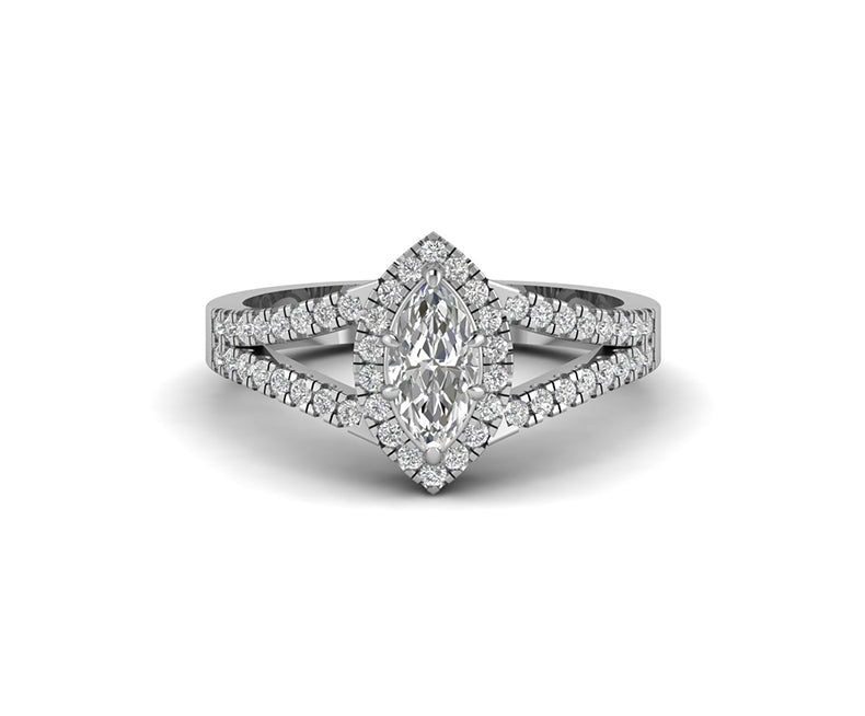 Gold & Silver Marquise Cut Halo Engagement Ring