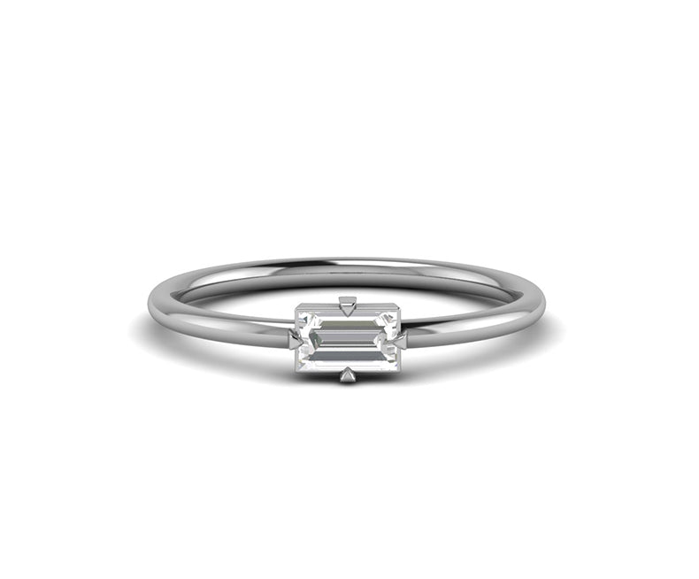 Timeless Elegance: Solitaire Baguette Moissanite Engagement Ring in Silver and Gold - Perfect for Simple Stacking and Dainty Minimalism