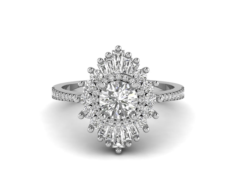 Art Deco Starburst Halo Engagement Ring