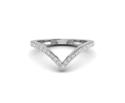 Curved Beauty: Silver and White Gold Delicate V-Shape Moissanite Wedding Band - Dainty Promise Ring with Round Colorless Stones