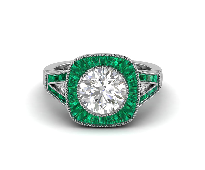 Emerald Color Halo Engagement Ring