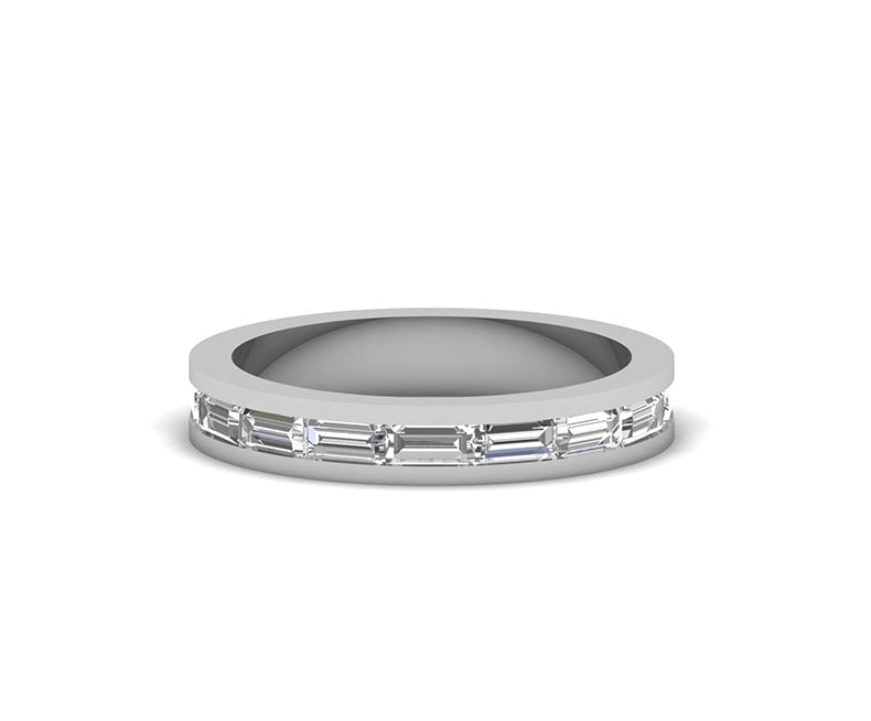 3.25 mm Wide Baguette Cut CZ Diamond Channel Set Wedding Band, Half Eternity Anniversary Wedding Ring For Her, Matching Band, Stackable Ring