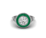 2 Ct Round Cut and Emerald Cut Vintage Halo Ring for women