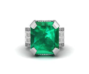 14 Ct Green Emerald Cut Cocktail Engagement Ring, Natural Looking Emerald Gemstone Art Deco Ring, Celebrity Inspired Ring
