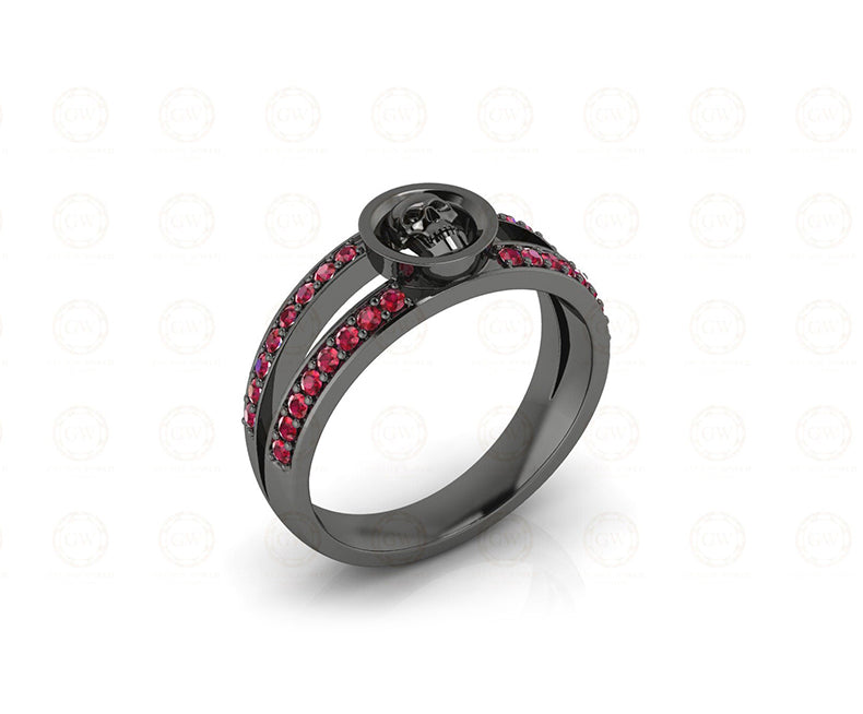 Unique Women Black Skull Engagement Ring, Sterling Silver, Birthstone July Ruby gemstone Women ring, Sterling Silver, Gift for her