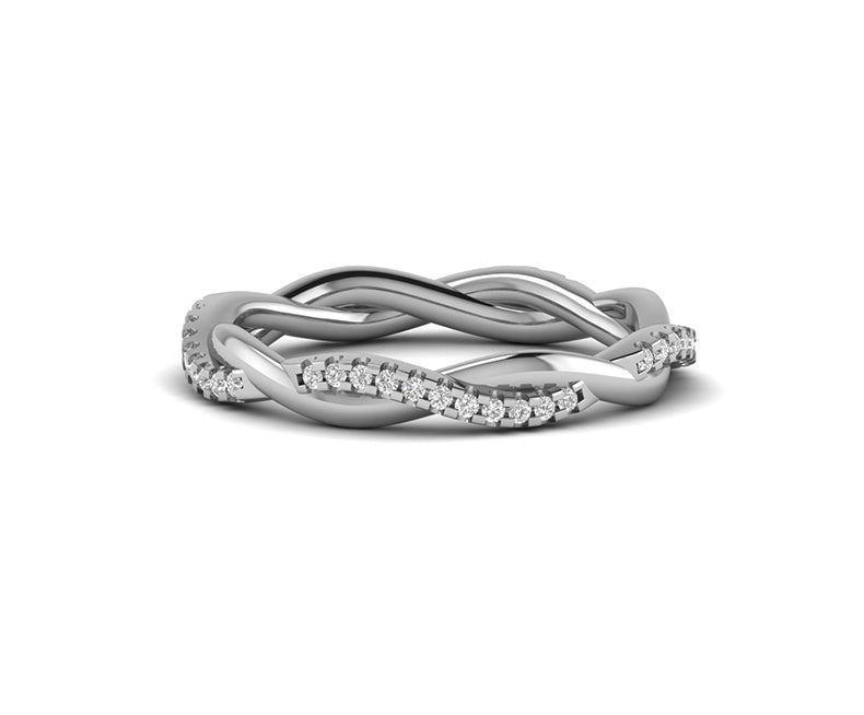 2.80 mm Lab Diamond Wedding Band, Silver and Yellow Rose and white Gold Plated, Criss Cross Nature Inspired Eternity Ring, Minimal and Stackable