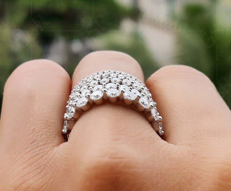 Elegant Floating Bubble Wedding Band for Women Single Prong Set Full Eternity Band with Floating Moissanite Bridal Round Stone Stacking Ring