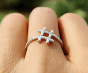 Chic Hashtag Sign Ring - Special Symbol Minimalist Beauty with Unique Pave Moissanite - Ideal Dainty Anniversary and Everyday Ring